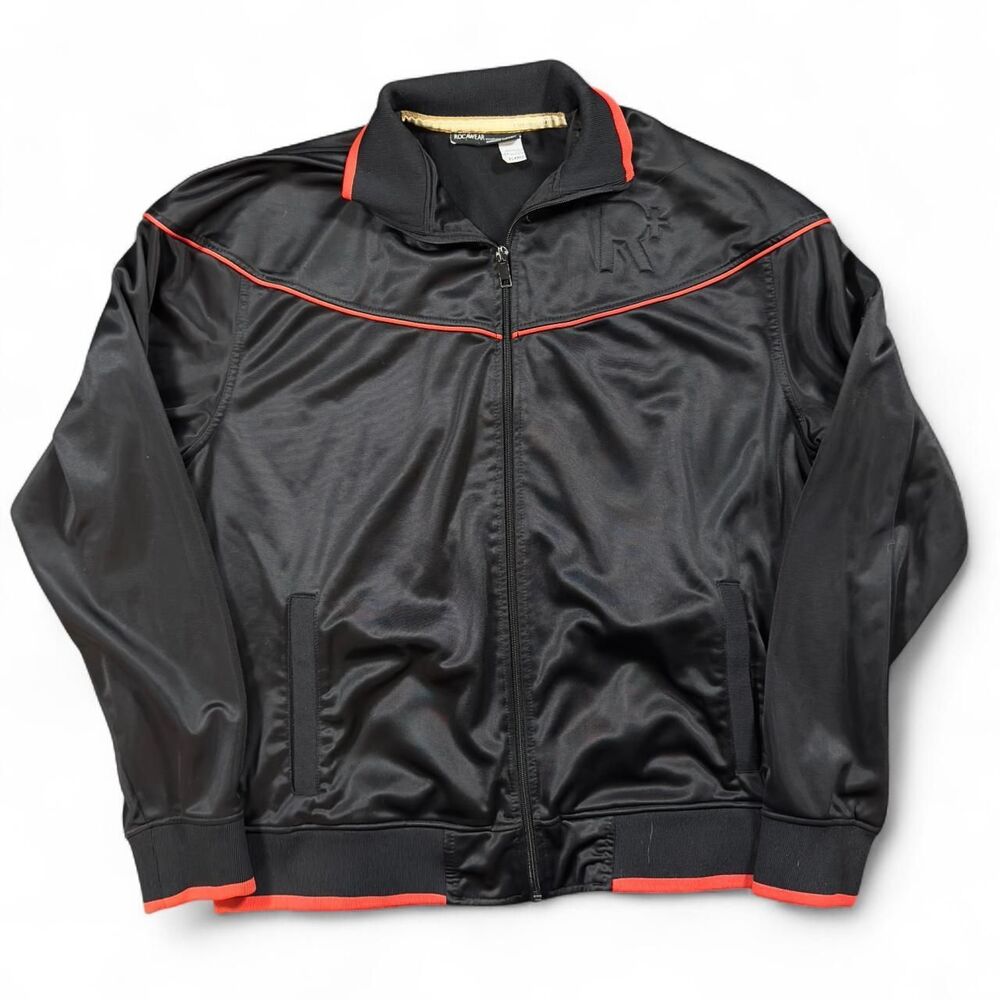 Rocawear Track Jacket Men XL Black Red Polyester Y2K Streetwear Retro